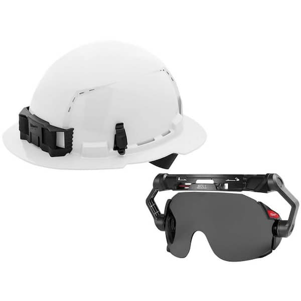 Milwaukee BOLT White Type 1 Class C Full Brim Vented Hard Hat with 4-Point Ratcheting Suspension with Tinted Dual Coat Eye Lense