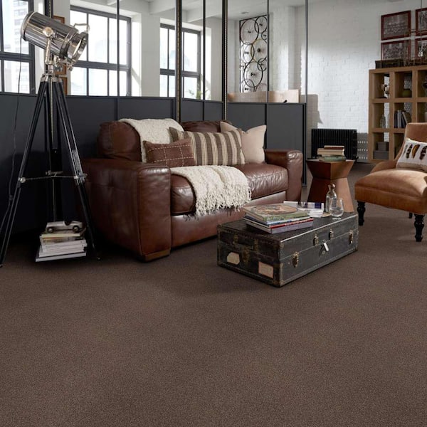 Coral Reef I - Log Cabin - Brown 65.5 oz. Nylon Texture Installed Carpet