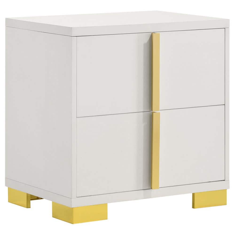 White and Gold Modern 2-Drawer Nightstand