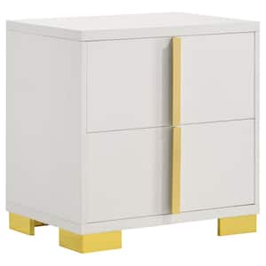 Marceline White and Gold 2-Drawer Nightstand