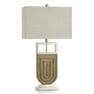 33.25 in. Brushed Brown, Champagne Gold, Oatmeal Task And Reading Table Lamp for Living Room with Beige Cotton Shade