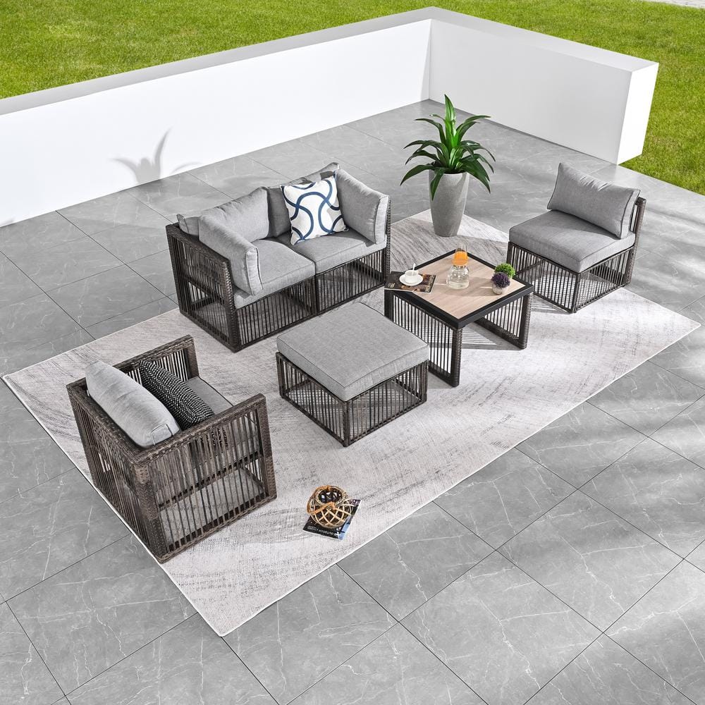 6-Piece Wicker Patio Conversation Deep Seating Set with Gray Cushions price history on PriceWatchPro