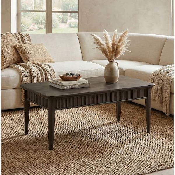 Haven 52 in. Coal Rectangular Solid Wood Coffee Table with Fluted Edge