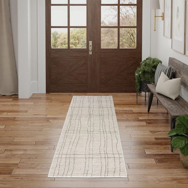 Santa Cruz Ivory Grey 2 ft. x 8 ft. Abstract Contemporary Runner Area Rug