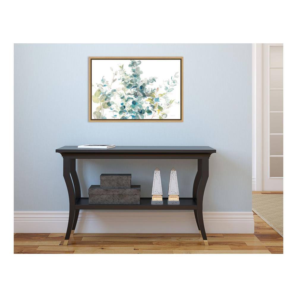 Eucalyptus I White Crop Watercolor Canvas with Maple Frame