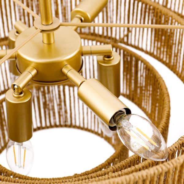 Briignite 20in. 6-Light Hand Woven Rattan Pendant Light for Living
