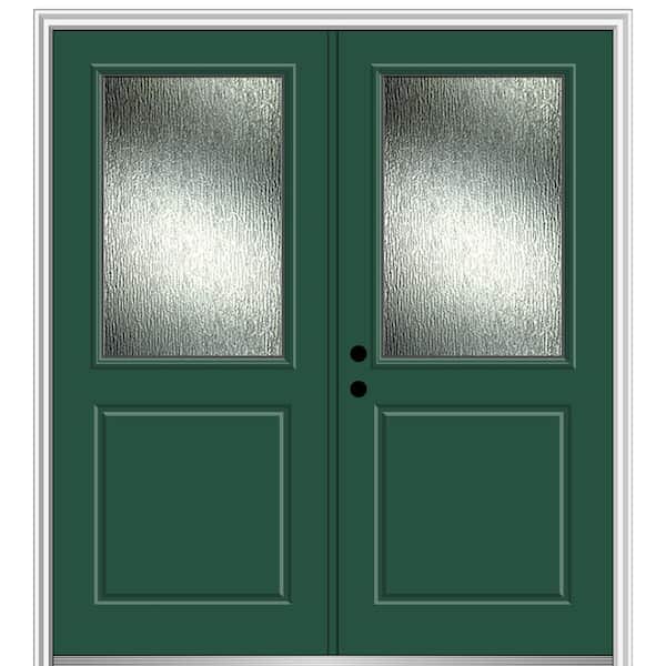MMI Door 72 in. x 80 in. Right-Hand/Inswing Rain Glass Hunter Green Fiberglass Prehung Front Door on 4-9/16 in. Frame