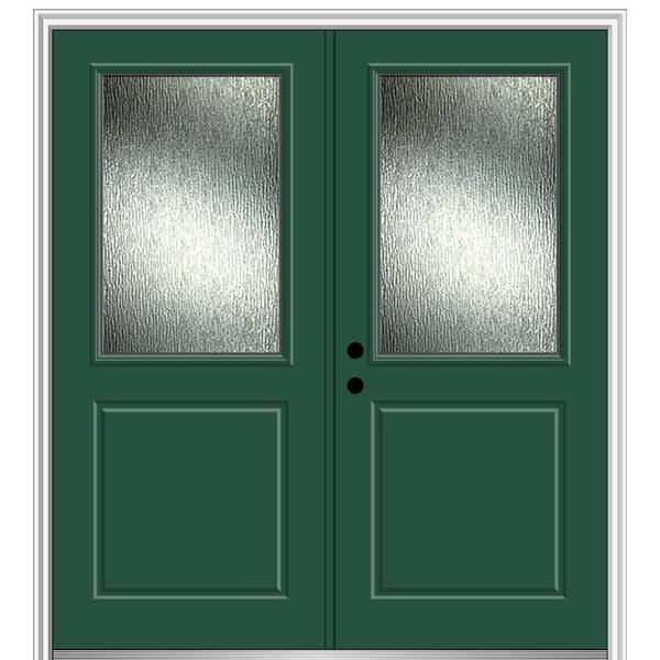 MMI Door 64 in. x 80 in. Right-Hand/Inswing Rain Glass Hunter Green Fiberglass Prehung Front Door on 6-9/16 in. Frame