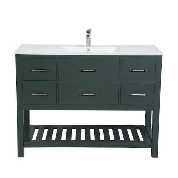 Unbranded Santa Monica 48 in. W x 18 in. D x 35 in. H Single Sink Vanity in Green with White Ceramic Top and No Mirror