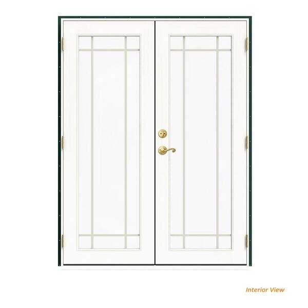 JELD-WEN 60 in. x 80 in. W-2500 Green Clad Wood Left-Hand 9 Lite French Patio Door w/White Paint Interior