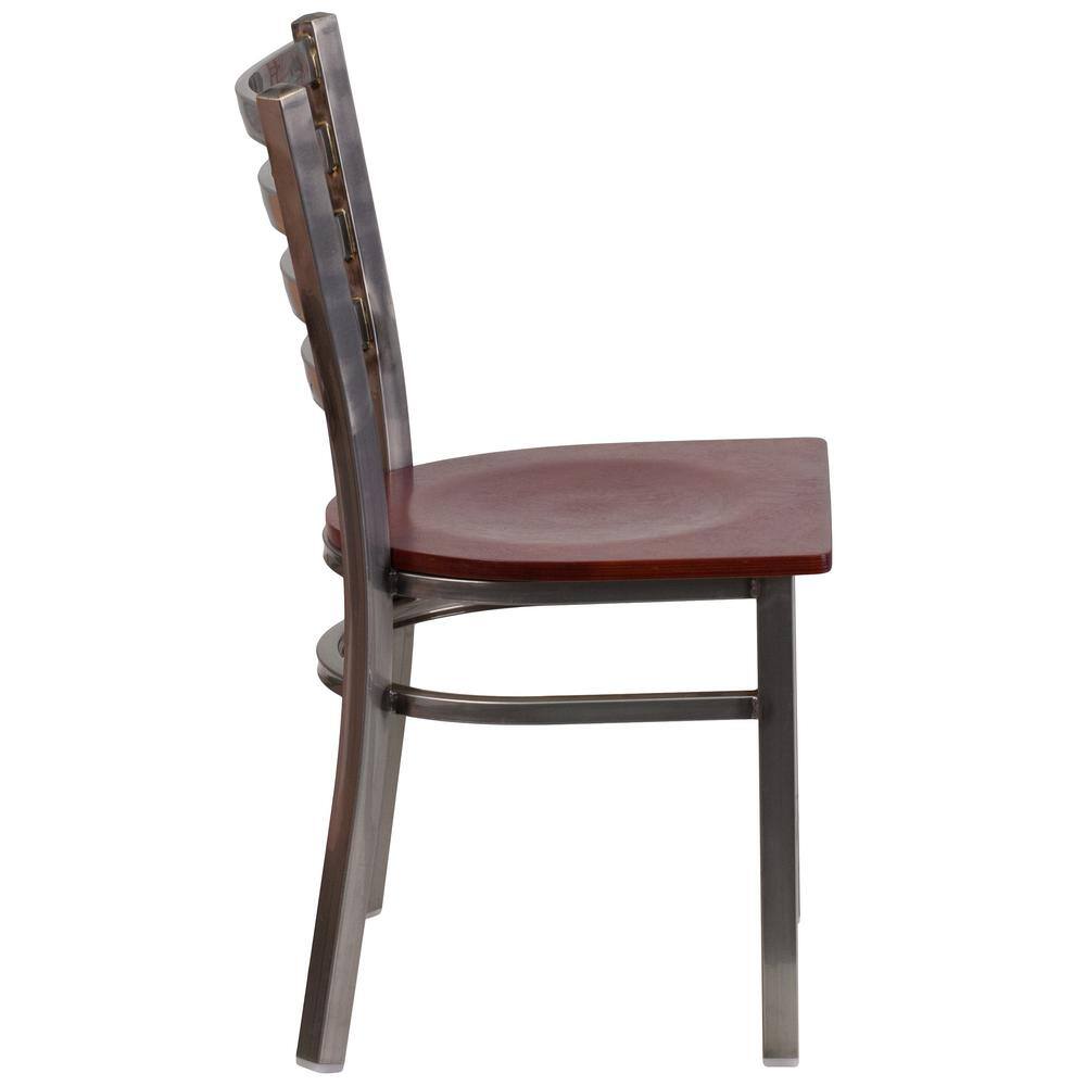 Hercules Series Silver Ladder Back Metal Chair with Brown Wood Seat
