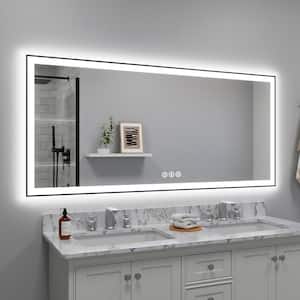 Modern 72 in. W x 32 in. H Rectangular Aluminum Framed Dimmable Anti-Fog Wall LED Bathroom Vanity Mirror in Matte Black