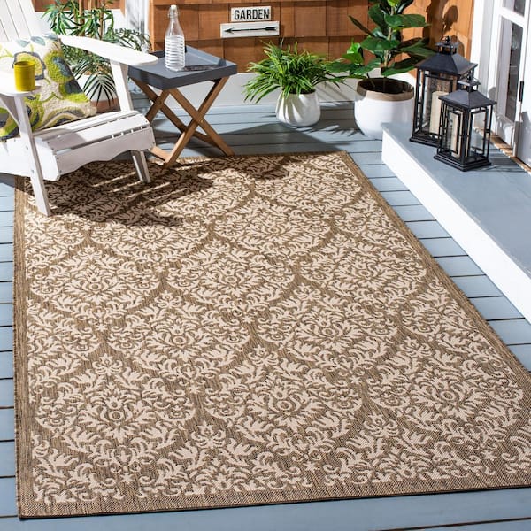 Courtyard Brown/Beige 5 ft. x 8 ft. Antique Floral Indoor/Outdoor Area Rug