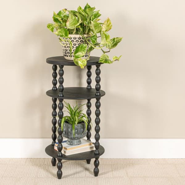 Charleswood 15.8 in. Black Round Wood Bobbin Leg Accent End Table