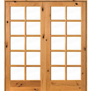 72 in. x 80 in. Knotty Alder Universal/Reversible 10-Lite Clear Glass Clear Stain Wood Double Prehung French Door