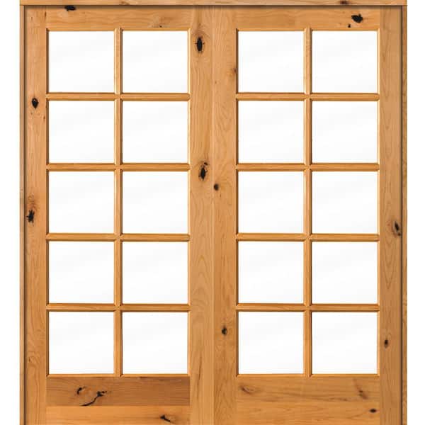 Krosswood Doors 72 in. x 80 in. Knotty Alder Universal/Reversible 10-Lite Clear Glass Clear Stain Wood Double Prehung French Door