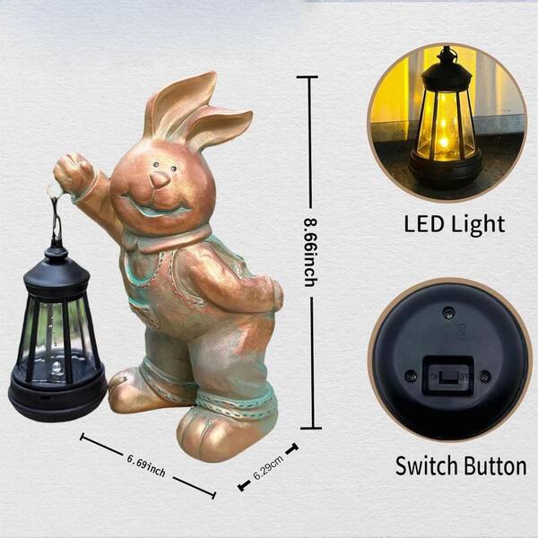 7 in. x 9 in. Bronze Resin Solar Garden Rabbit Sculpture Lamp