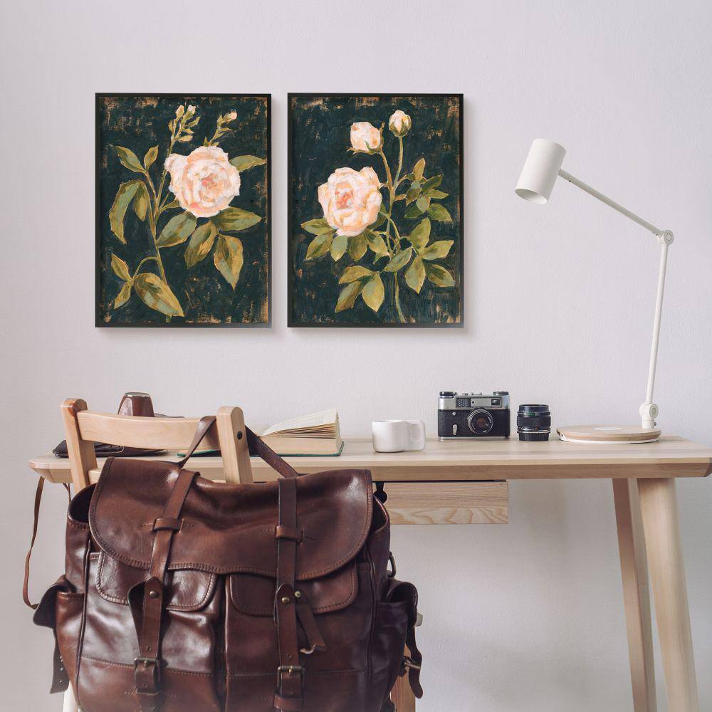 Enchanted Vintage Pink Rose Floral Canvas Print with Black Frame