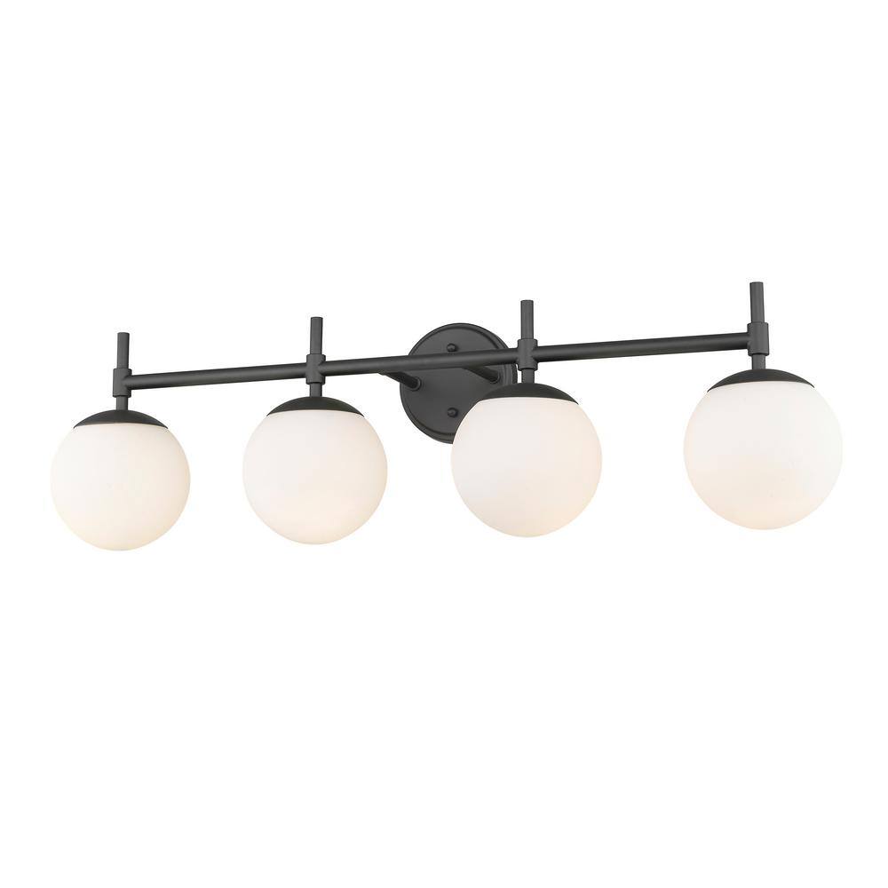 33 in. 4-Light Matte Black Vanity Light Opal Glass