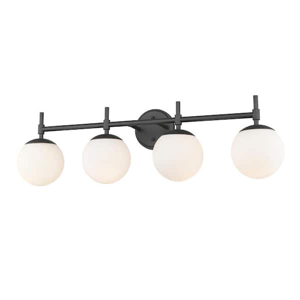 929 LIGHTING 33 in. 4-Light Matte Black Vanity Light Opal Glass
