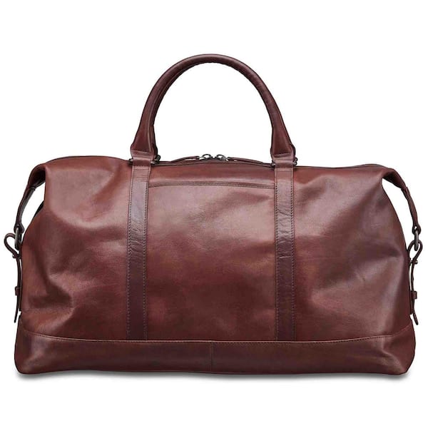 MANCINI Buffalo Collection Brown 20 in. x 10 in. x 12 in. (W x D x H) Leather Top Zipper 20 in. Carry on Duffel Bag