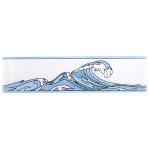 Captain Kanagawa Wave Glacier Blue 2 in. x 7-7/8 in. Glossy Ceramic Wall Tile Trim