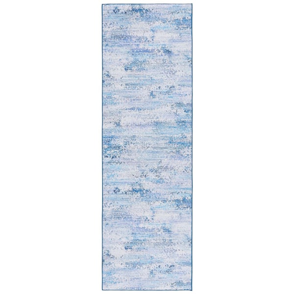 SAFAVIEH Tacoma Gray/Blue 3 ft. x 8 ft. Machine Washable Marble Runner Rug