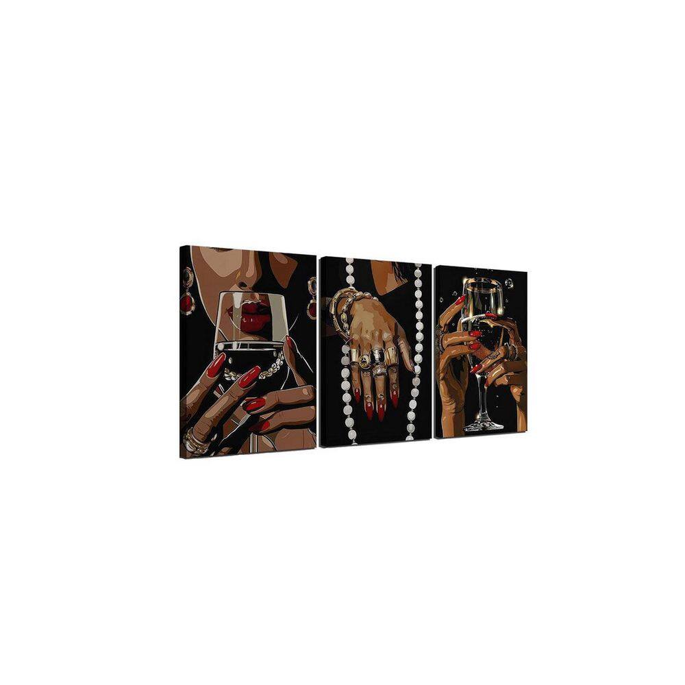 3Pcs Fashion Black Woman Canvas Wall Art African American Vogue Black ...
