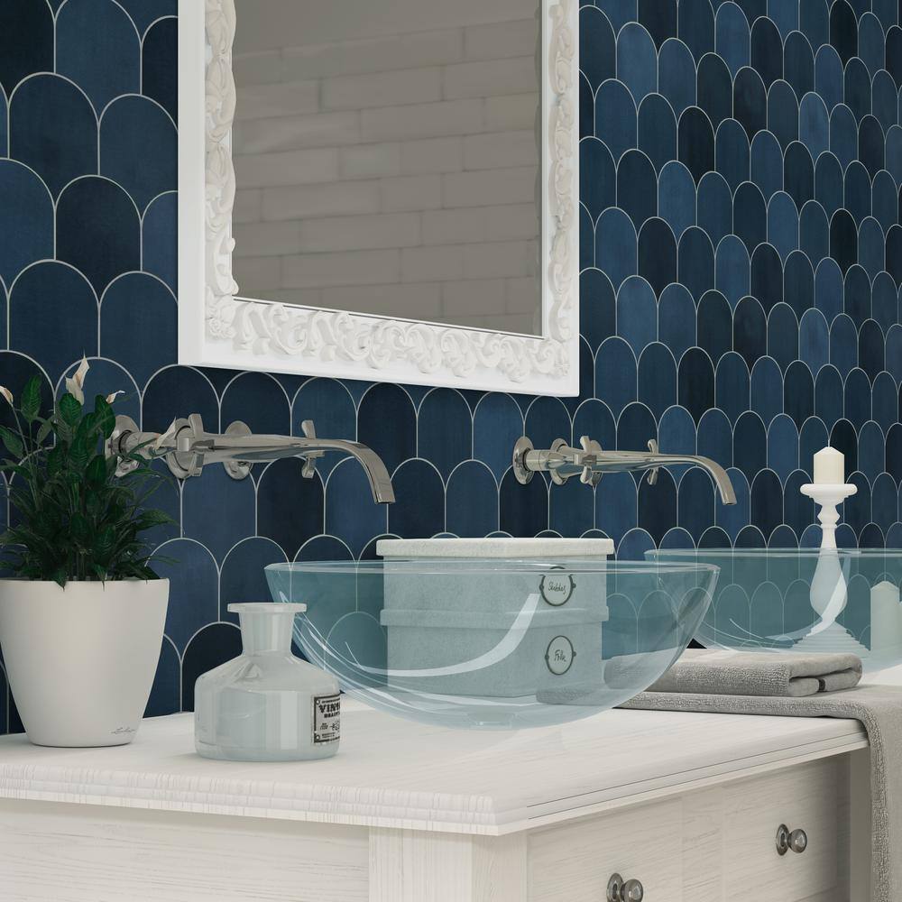 Blue Fish Scale Peel and Stick Mosaic Tile Sheets