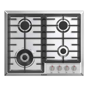 24 in. Gas Cooktop in Stainless Steel with 4 Burners including Triple Ring Power Burner and Simmer Burner