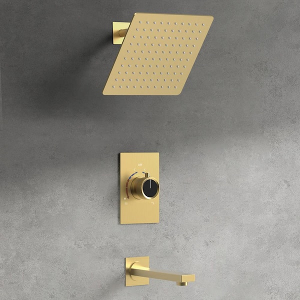 GRANDJOY ClassicRain Single Handle 2-Spray Shower Faucet 2.5 GPM with Anti Scald in Brushed Gold