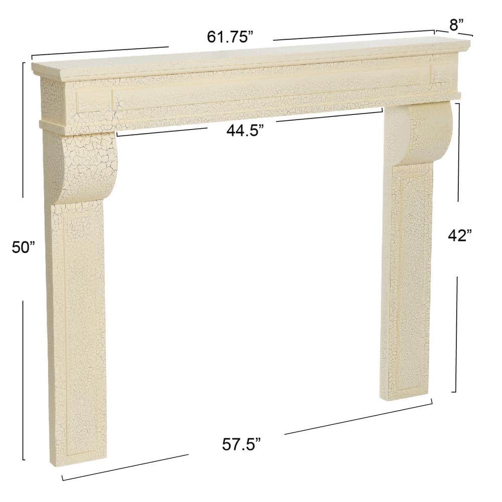 Distressed Cream Wood Wall Mount Fireplace Mantel, 50" Height