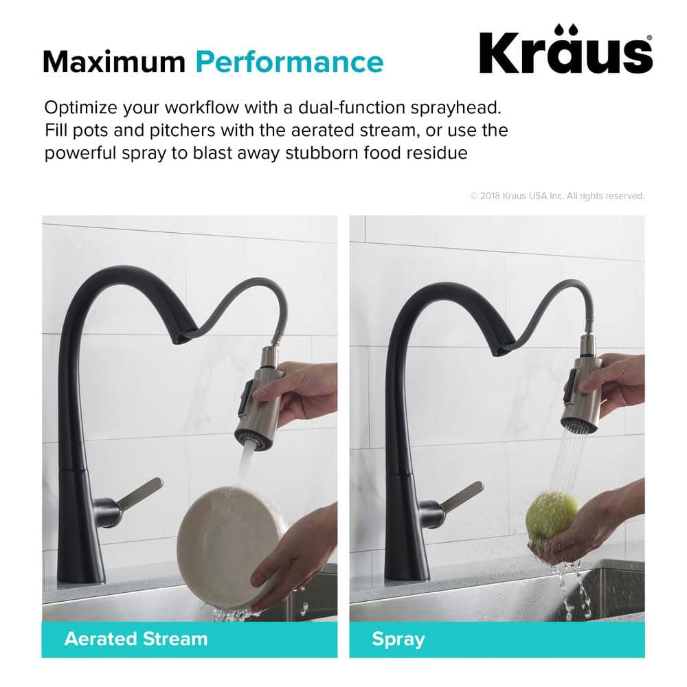 Spot Free Stainless Steel and Matte Black Pull-Down Kitchen Faucet
