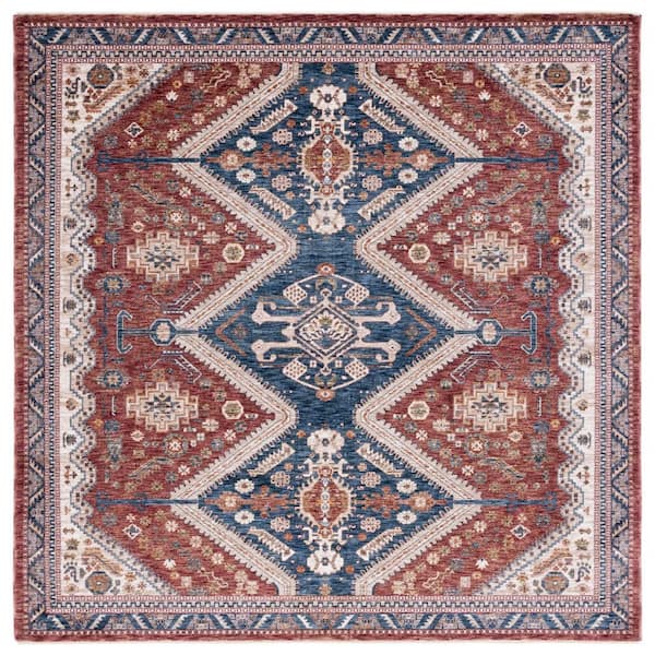 Heirloom 7 ft. x 7 ft. Navy/Rust Border Distressed Square Area Rug