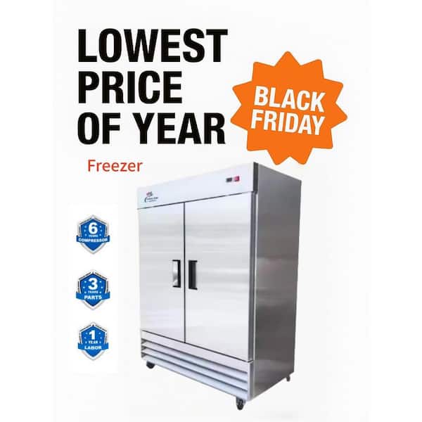 54 in. W 47 cu. ft. NSF Auto Defrost 2-Door Commercial Reach In Upright Freezer in Stainless Steel
