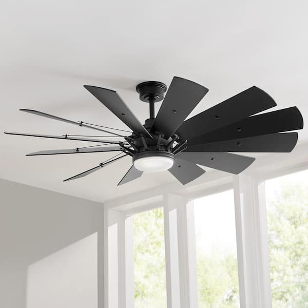 Home Decorators Collection Trudeau 60 In Led Indoor Matte Black Ceiling Fan With Light Kit And Remote Control Yg545a Mbk - Large Matte Black Ceiling Fan With Light