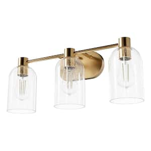 Lochmeade 22.5 in. 3-Light Alturas Gold Vanity Light with Clear Seeded Glass Shades