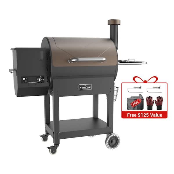 ASMOKE 8-In-1 Wood Pellet Grill, 700 sq. in. Large Cooking Area - Includes Waterproof Cover and 2 Meat Probes in Bronze