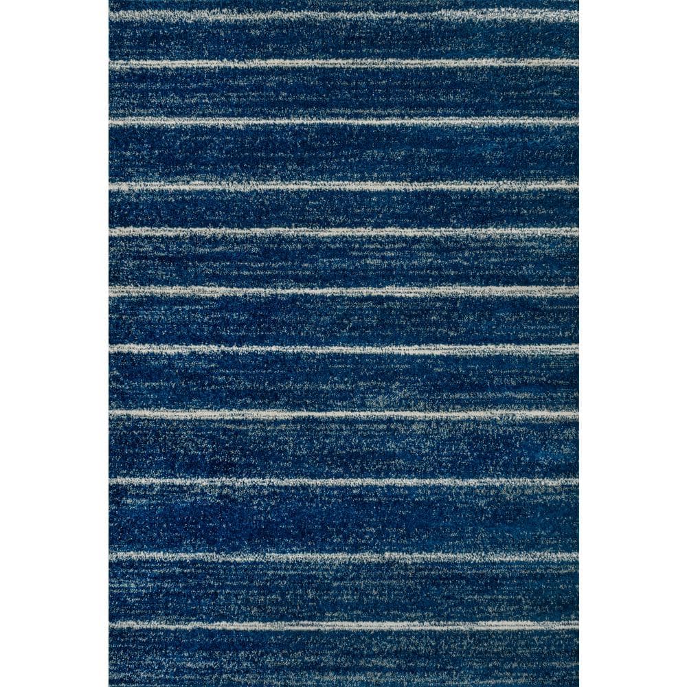 Navy and Cream Rectangular Striped Synthetic Area Rug 3' x 5'