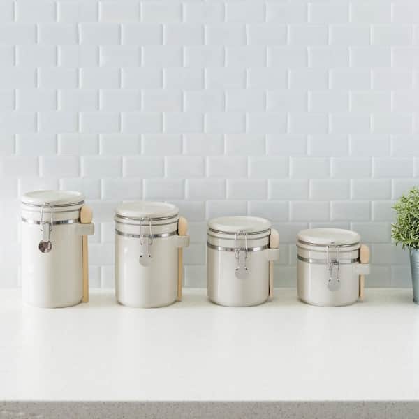 Creative Home 50280 Set of 4-Pieces White Stainless Steel Canister Storage Container with Air Tight Lid and Locking Clamp