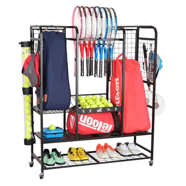 200 lbs. Weight Capacity Tennis Equipment Storage Rack Freestanding Organizer with Wheels for Club Garage Home