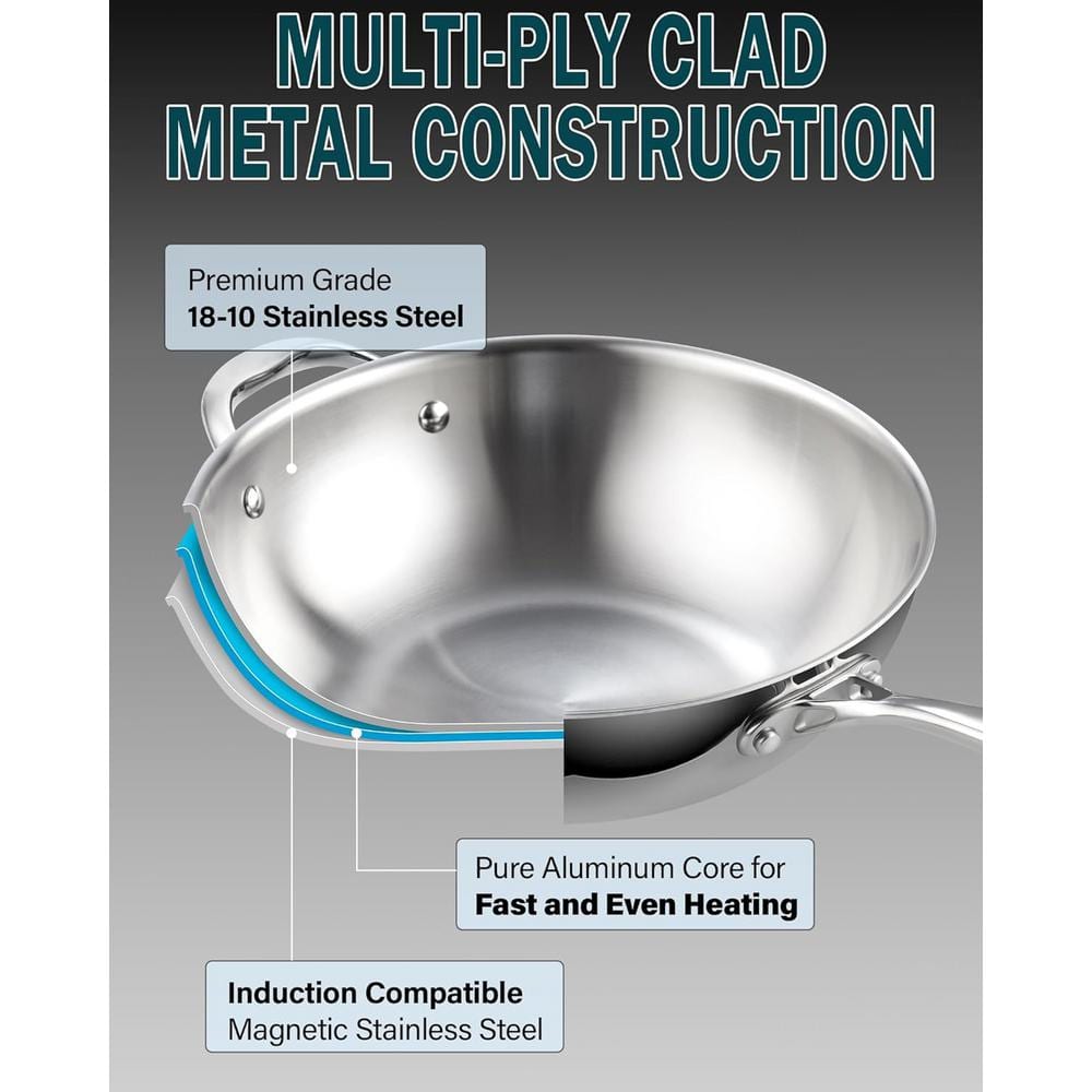 10.5-Inch Stainless Steel Wok with Glass Lid