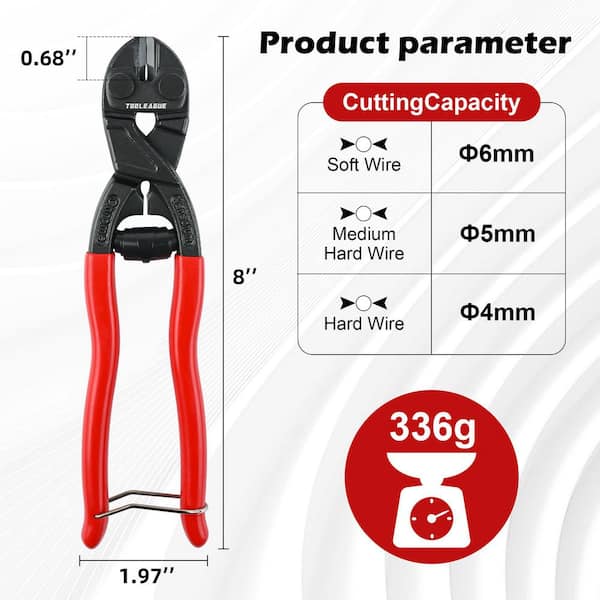 8-Inch Mini Cutter, CR-V Blade, Spring Load, Compact, Security Lock, Cuts Locks, Wire, Chain