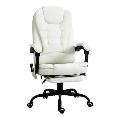 White PU Steel Sponge PVC ​7-Point Vibrating Massage Office Chair High Back Executive Recliner with Adjustable Height