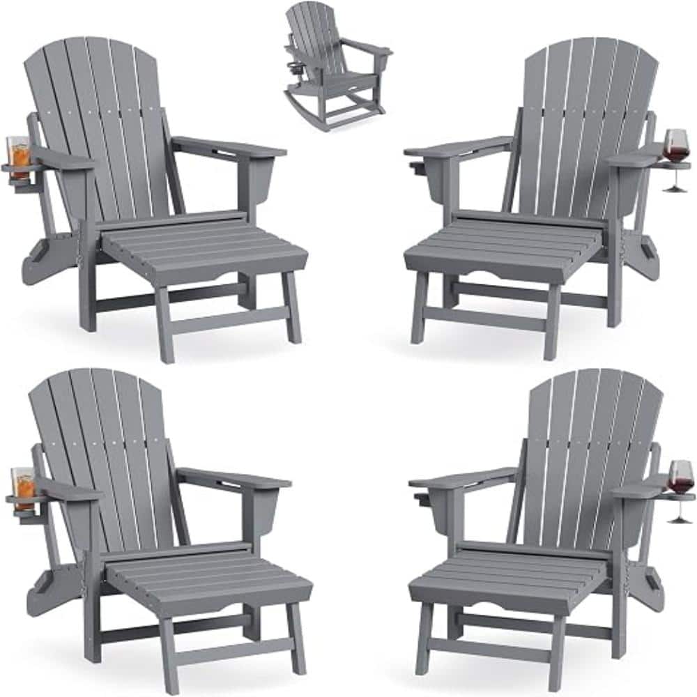 Set of 4 HDPE Folding Adirondack Chairs with Retractable Ottoman & Cup Holder, All-Weather Patio Chairs - Gray price history on PriceWatchPro