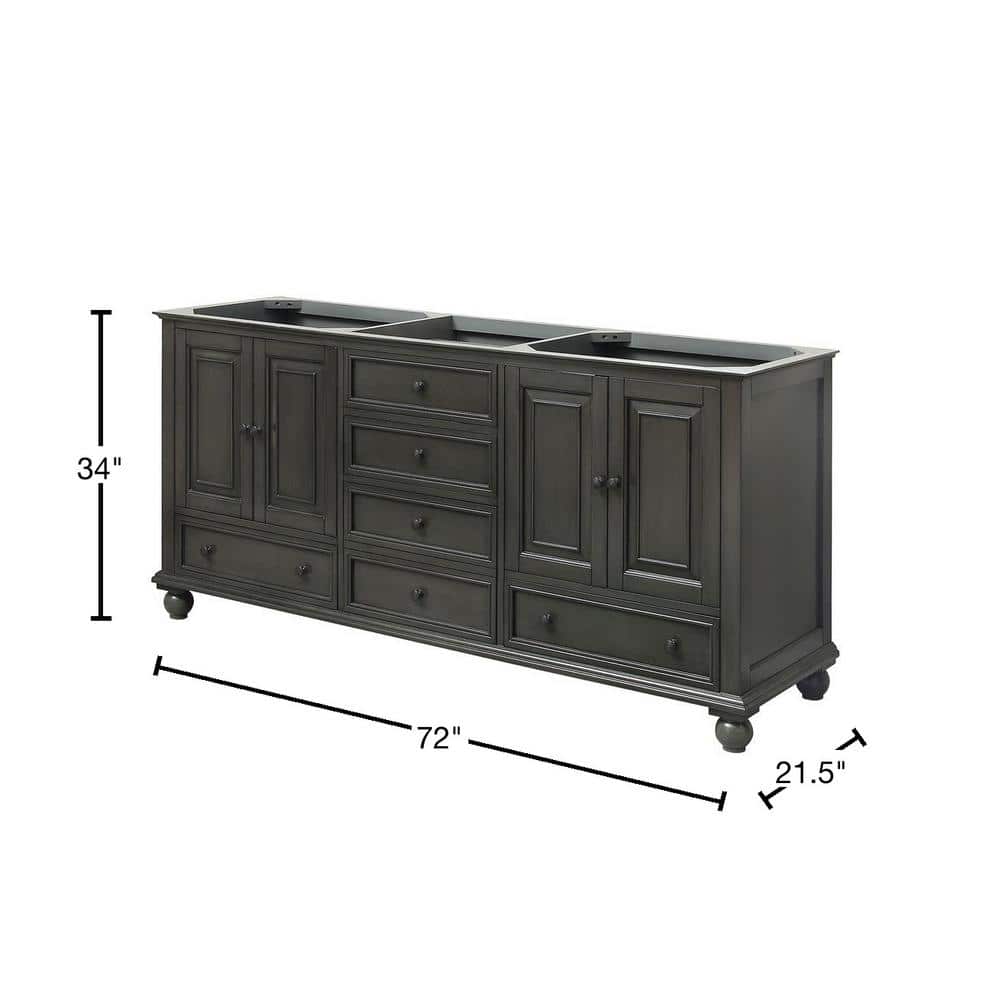Transitional Charcoal Glaze 72" Solid Wood Double Vanity Cabinet
