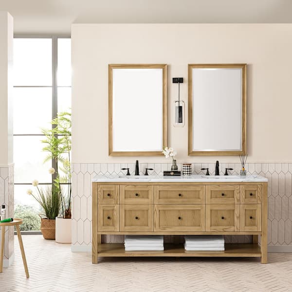 James Martin Vanities Breckenridge 72.0 in. W x 23.5 in. D x 34.2 in. H Bathroom Vanity in Light Oak with Ethereal Noctis Quartz Top