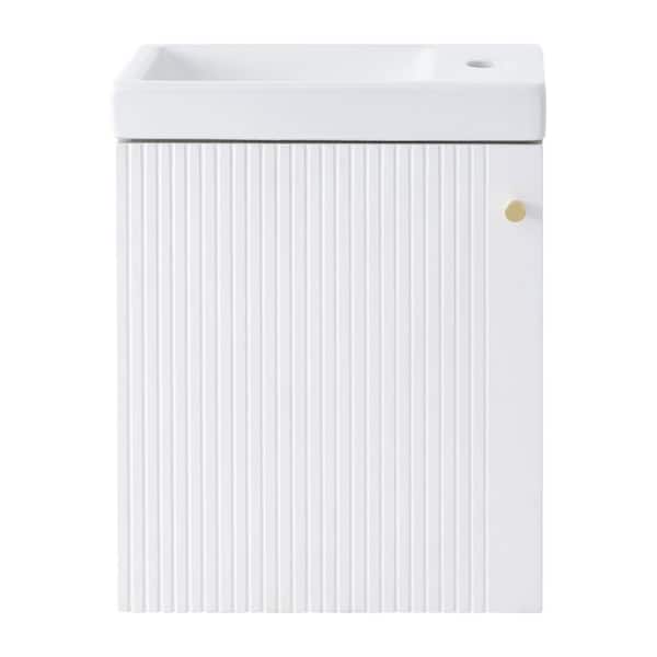 Boosicavelly 16 in. W x 8.7 in. D x 20.5 in. H Single Sink Wall-Mounted Bath Vanity in White with White Ceramic Top