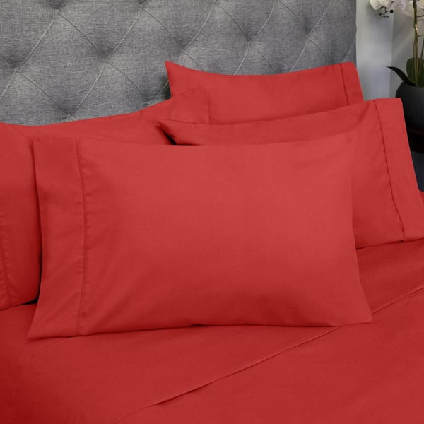 Sweet Home Collection 1500 Supreme Series 6-Piece Red Solid Color Microfiber Cal King Sheet Set