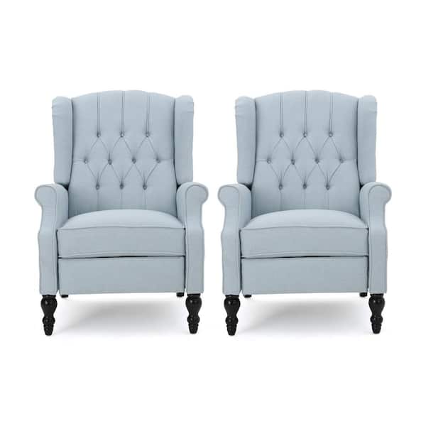 Noble House Walter Light Sky Fabric Tufted Recliner (Set of 2)